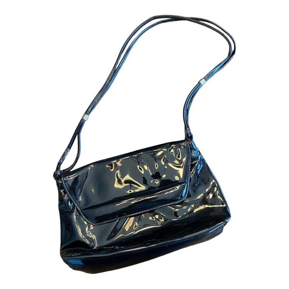 Vintage Tawanny Black Patent Leather Shoulder Bag Y2K 90s Minimalist Baguette